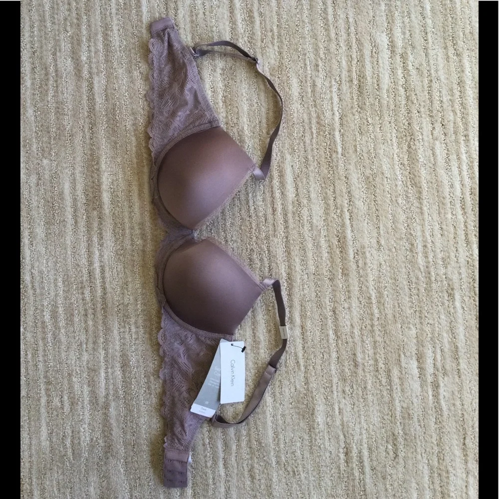 NWT Calvin Klein Seductive Comfort Lace Demi Lift Multiway Bra QF1444 Gray 34D